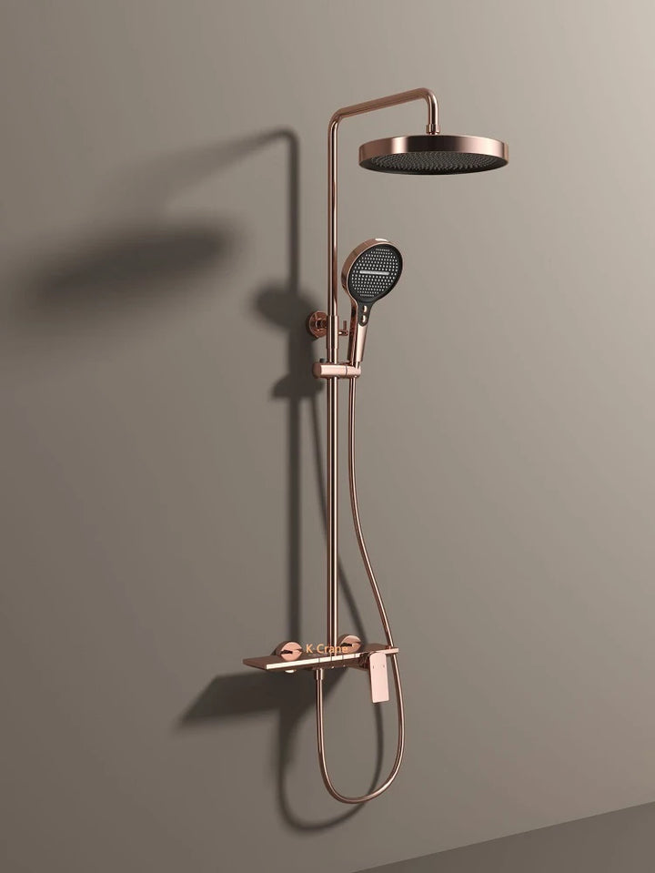Rose Gold Shower Faucet Bathroom Hot Cold Mixer Bath Shower System Bathtub Wall Mount Round SPA Rainfall Luxury Set