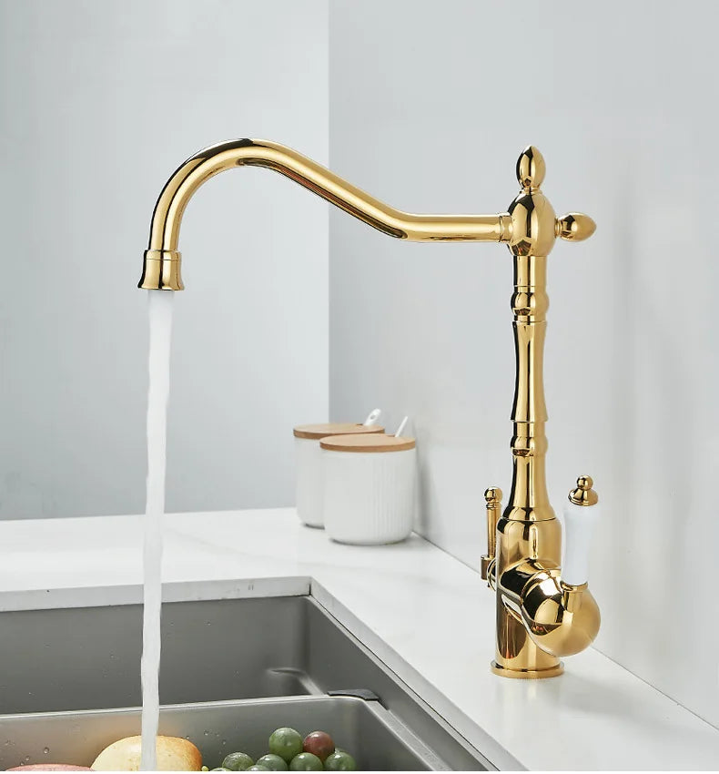 3 in 1 Kitchen Filter Faucet Pure Water 360 Rotation Kitchen sink Crane Dual Handle Dual Water Functions Mode Filter Mixer Taps