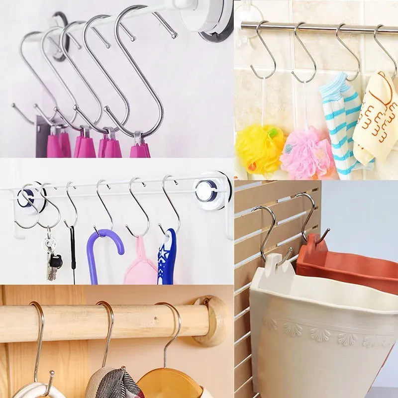 5/10Pcs Stainless Steel S-Shape Hook Multi-function Railing Hanger Clasp Holder Bedroom Kitchen Bathroom Hanging Storage Tools