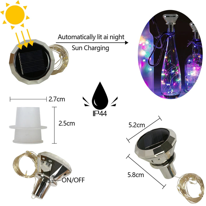 Updated Solar Wine Bottle Lights 2M 20 LED Copper Wire Fairy Garland String Lights 4/8/10 Pack
