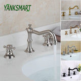 YANKSMART Bathroom Bathtub Retro Spout Golden Polished 3 Pieces Basin Sink Brass Faucets Deck Mounted Cold & Hot Water Mixer Tap