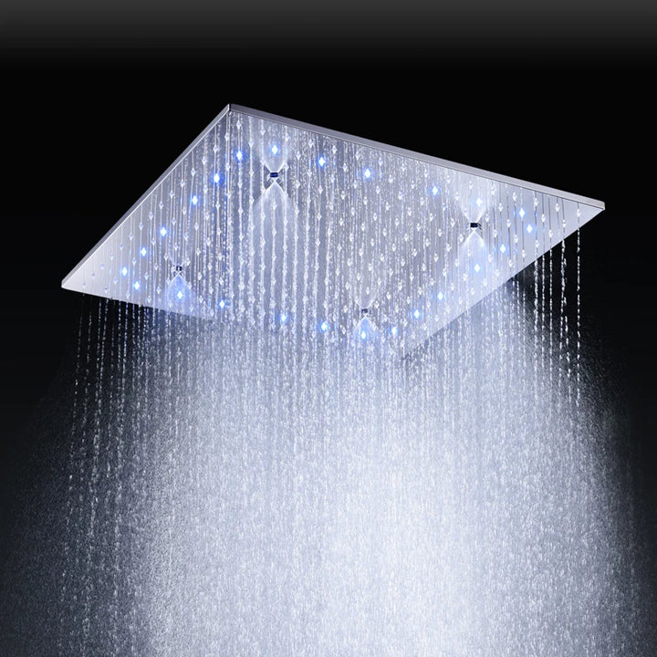 hm Modern LED Shower Set 20Inch Ceiling Mist Rainfall Shower Head System Bathroom Thermostatic Shower Faucets Massage Body Jets