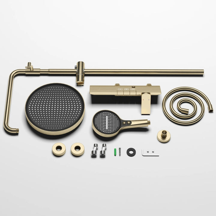 Brushed Rose Gold Piano Bathroom Shower Set Brass Hot Cold Bathroom Mixer Faucet Rain Shower Head Hot Cold Piano Shower System