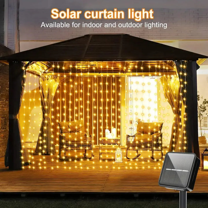 1pc Solar Curtain String Lights Outdoor Fairy Lights Solar Powered Twinkle String Lights 8 Modes For Home Garden P