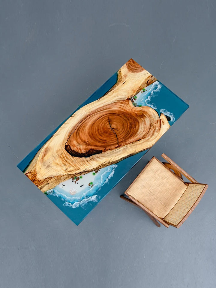 Custom coffee table Shoreline table Epoxy glue River table Solid wood desktop large board logs