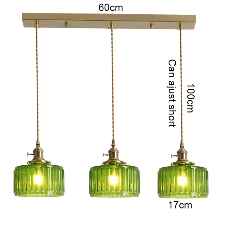 Suspension Green Stripe Glass Chandelier E27 Restaurant Pendant Light For Dining Room Kitchen Cafe Bedside Hanging Lamp Fixtures