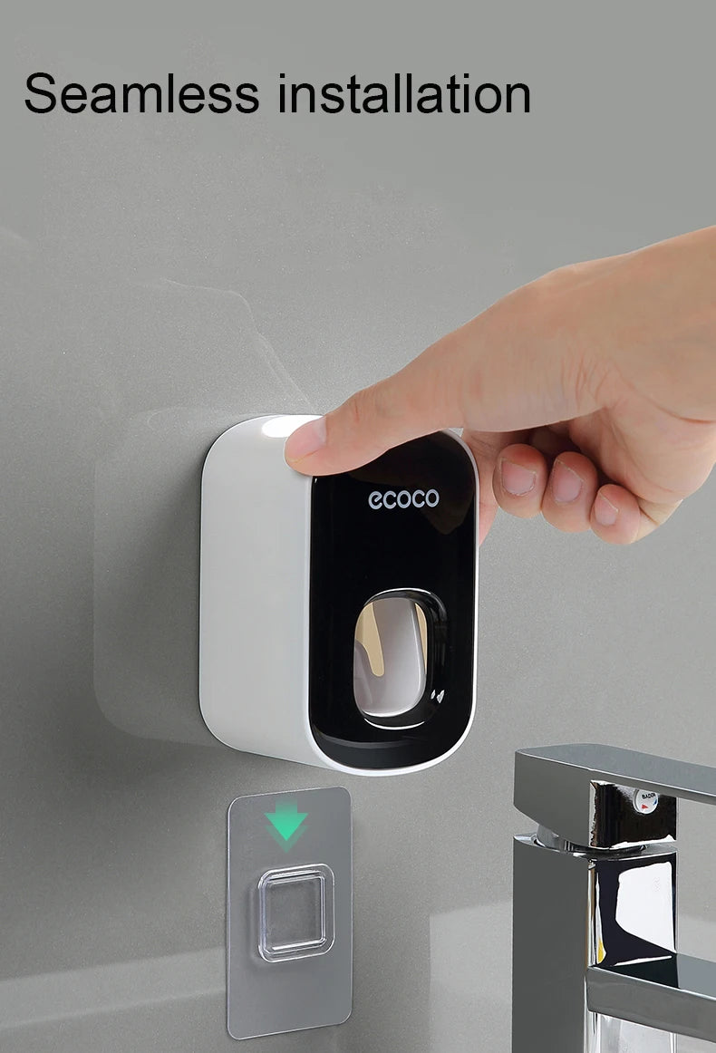 ecoco  Wall Mount Automatic Toothpaste Dispenser Bathroom Toothpaste Squeezer Dispenser Toothbrush Holder bathroom accessories