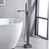 Floor Standing Faucet Brushed Gold  Square Bathtub Shower Faucets Brass Hot Cold Water  Mixer Tap Bathroom Waterfall