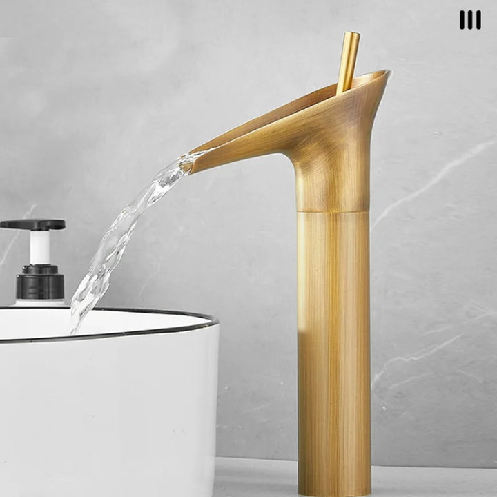 Antique copper washbasin, wine cup faucet, bathroom cabinet, ceramic countertop basin, waterfall cold and hot water faucet