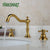 YANKSMART Bathroom Bathtub Retro Spout Golden Polished 3 Pieces Basin Sink Brass Faucets Deck Mounted Cold & Hot Water Mixer Tap
