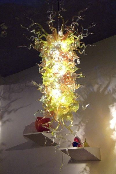 Red Diamond Glass Chandeliers Long Chain Hand Blown Glass Vintage Hanging Pendant