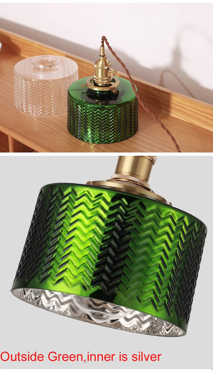 Suspension Green Stripe Glass Chandelier E27 Restaurant Pendant Light For Dining Room Kitchen Cafe Bedside Hanging Lamp Fixtures