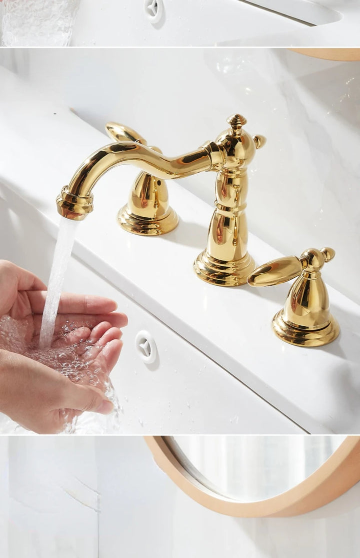 3 PCS Bathroom Faucets Dual Holder Three Hole Widespread Bathroom Sink Basin Faucets Deck Mounted Mixer Tap