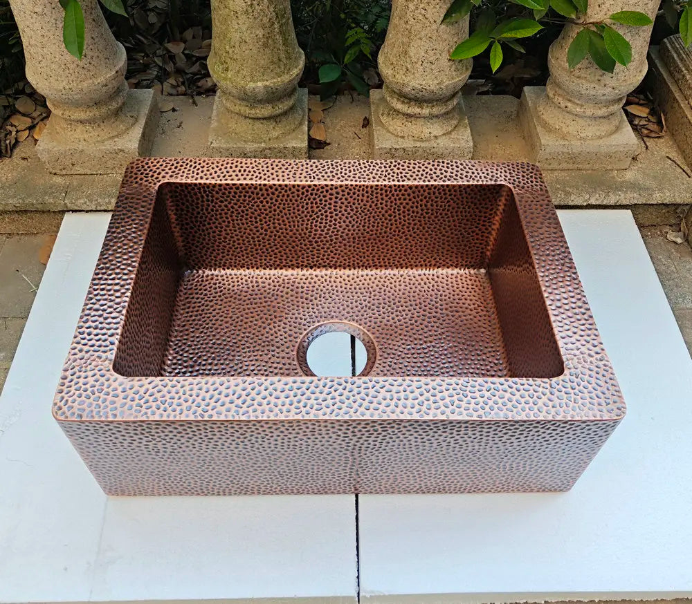 MAEBOW Antique Copper Regtangular Apron Front Single Bowl Artistic Kitchen Sink