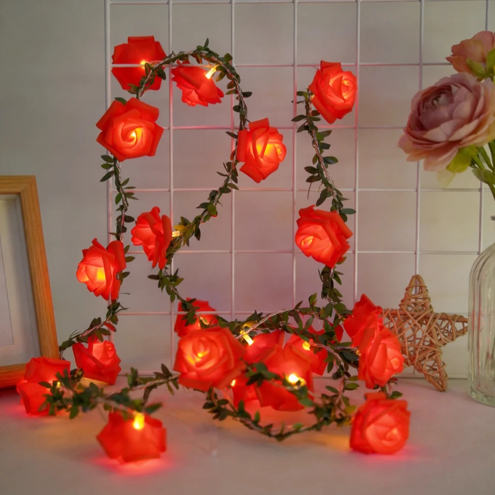 1PC 20/40 LED Rose Flower String Lights Battery Powered Flower Rose Night Lamp For Wedding Valentines Day Party Garland Decor