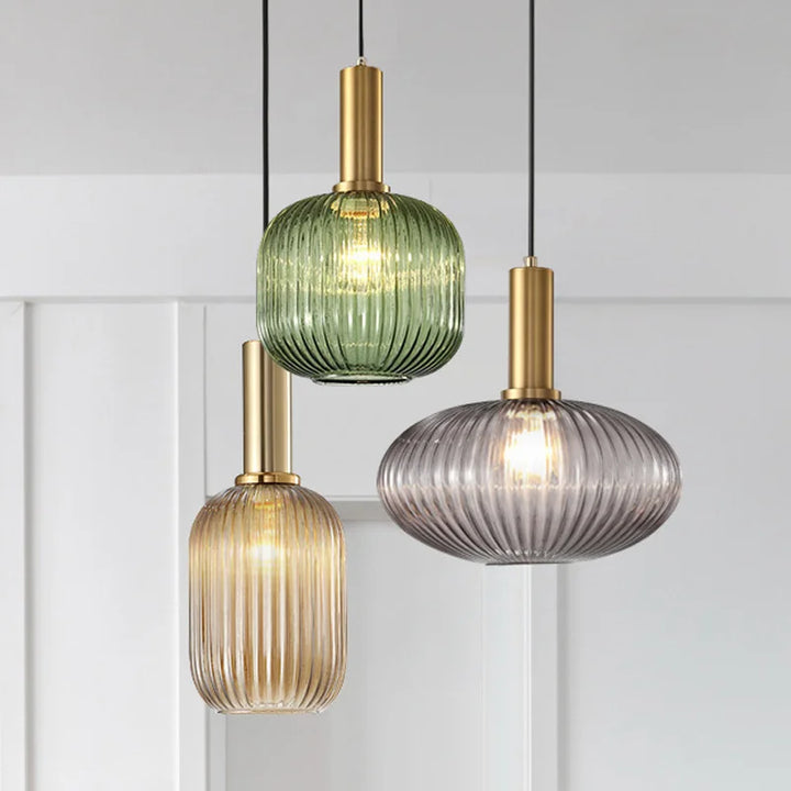 DINDALLED Striped Glass Pendant Light Nordic Vintage Chandelier for Dining Kitchen Island Hanging Lamp Lighting Decor