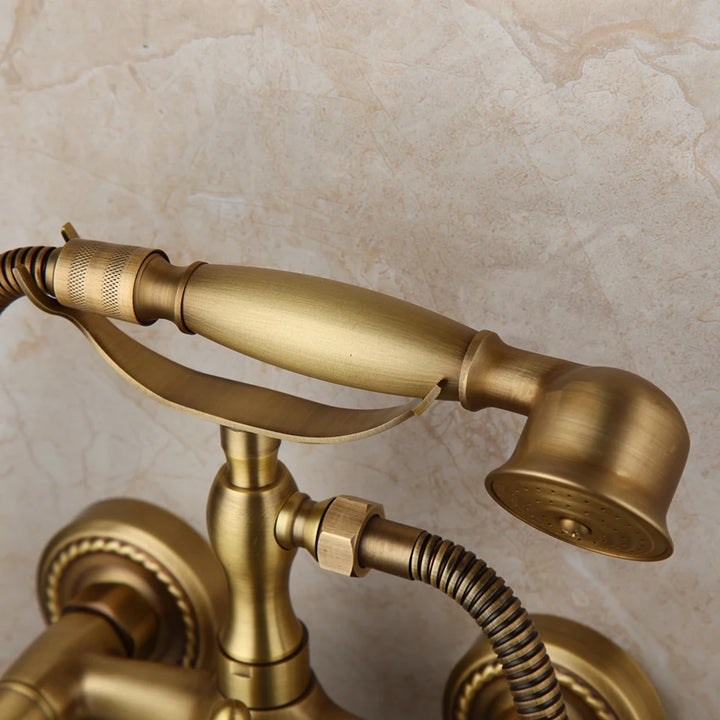 ZAPPO Antique Brass Bathtub Faucet Wall Mount With ABS Handshower Mixer Tap Bath Shower Tap