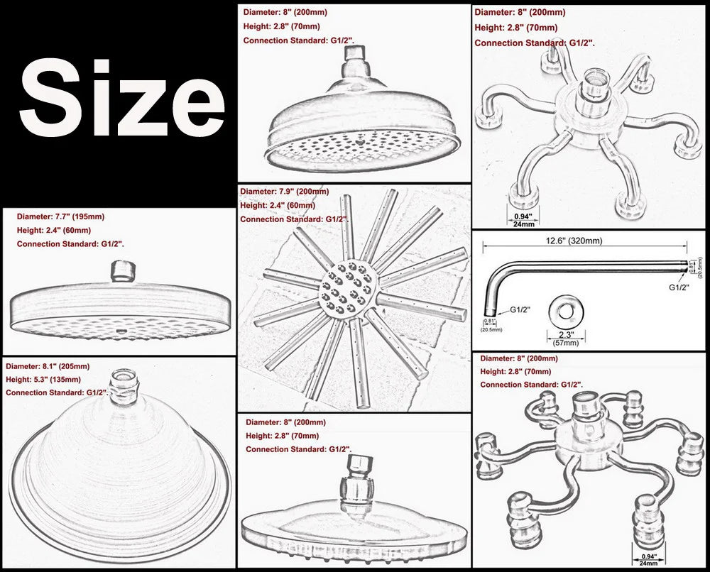 Bathroom Accessory /Antique Red Copper Bathroom 8" inch Round Rainfall Rain Shower Heads & Wall Mounted Shower Arm  Lzh374