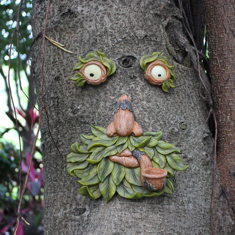 ‌Glowing Resin Tree Face Pipe - Magical Night Light for Outdoor Garden Decor‌
