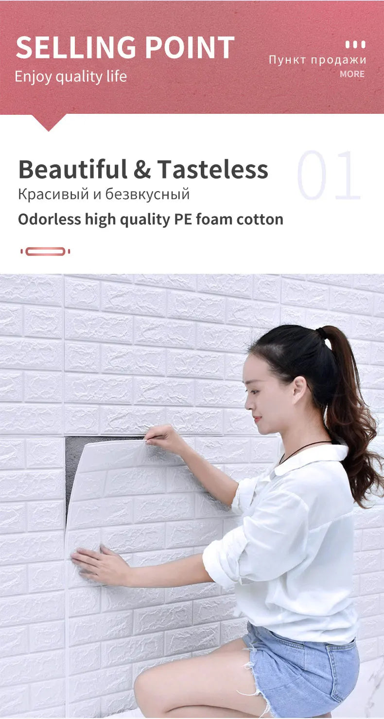 10Pcs Self-Adhesive 3D Wall Sticker DIY Brick Stickers Home Kids Room Kitchen Ceiling Decor No Odor No Pollution Wallpaper 70X77