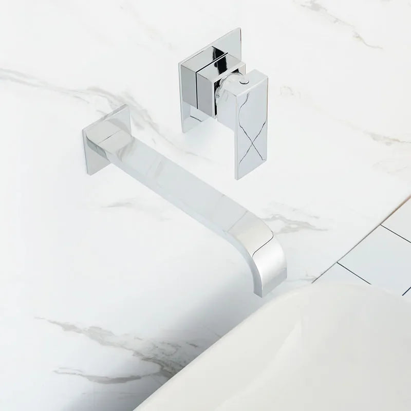 Matt Black & Chrome Brass Wall Mounted Basin Water Mixer Bathroom Quality Brass Single Handle Faucet Black Hot and Cold Tapware