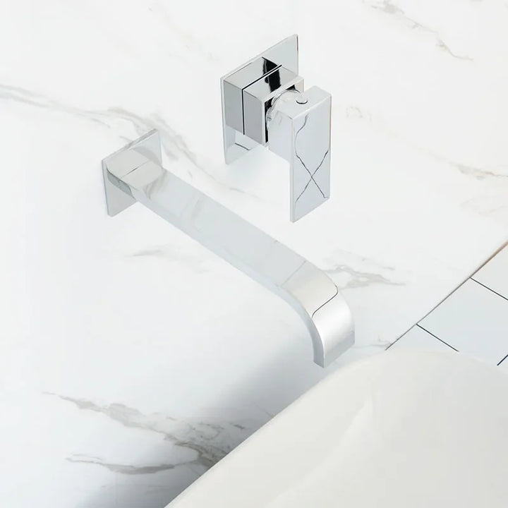 Matt Black & Chrome Brass Wall Mounted Basin Water Mixer Bathroom Quality Brass Single Handle Faucet Black Hot and Cold Tapware