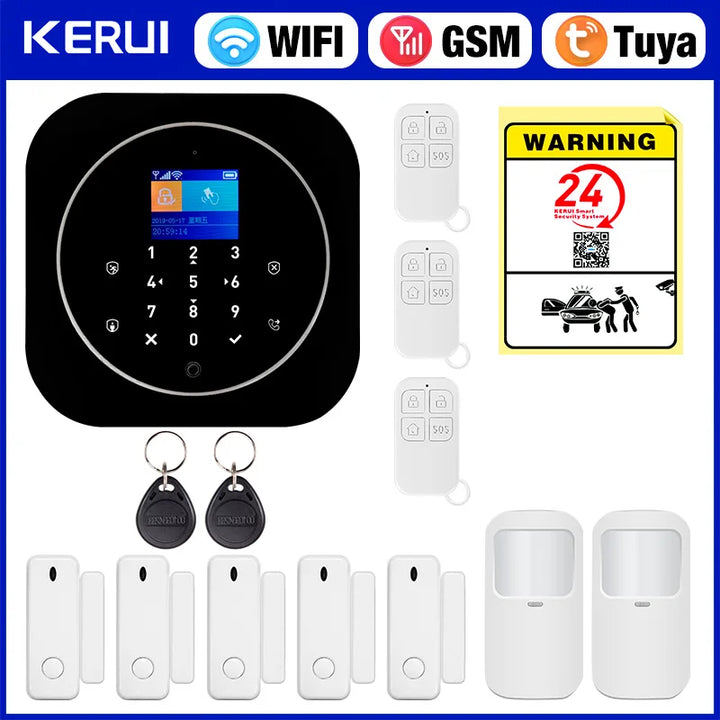 KERUI Tuya Smart Home Alarm System Kit G12 WiFi 2G GSM Home Security System with Door / Motion Sensor Smart Life Remote Control