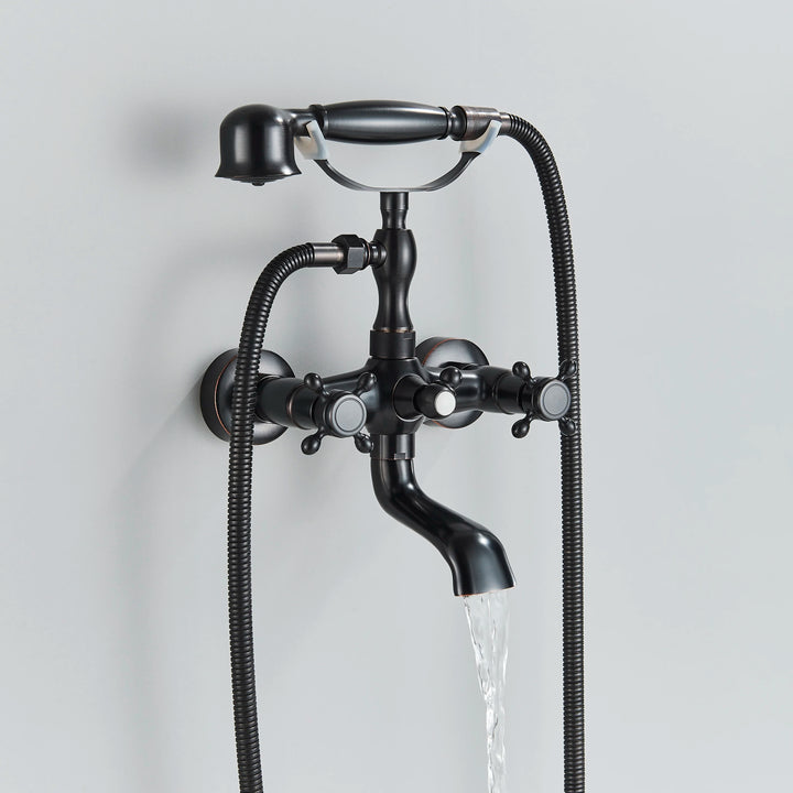Bathroom Bathtub Faucet Dual Handles Handheld with Hand Shower Bath Shower Mixer Tap Wall Mount Swivel Spout Tub