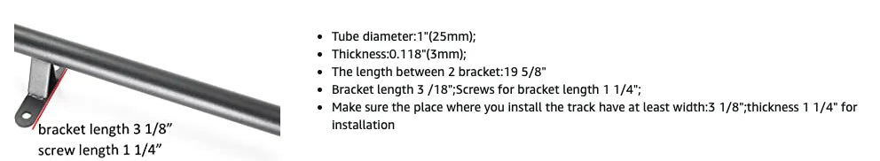 6.6FT(200cm)  Retractable Sliding Library  Hardware Kit No Ladder，Round Tube Rolling Ladder Track， Floor Roller with Brake