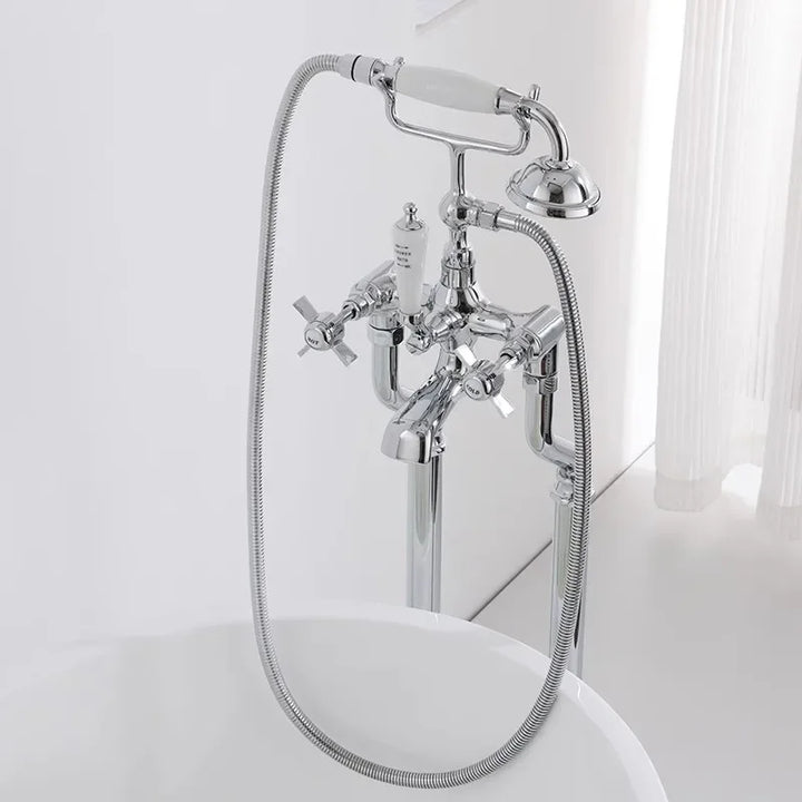 Bathtub Faucet Set Floor Decked Bathroom Classical Top High Quality Gold American Style Ceramic Handle Shower Faucet