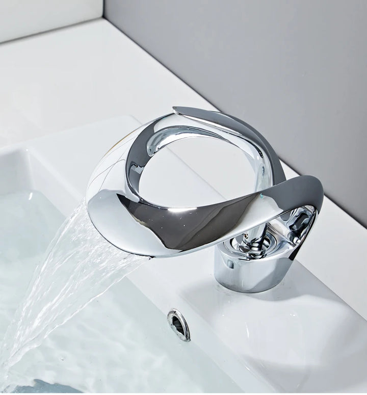 Golden/White Bathroom Basin Faucet Black Bathroom Faucet Brass Creative Grey Sink Mixer Tap Hot & Cold Waterfall Basin Faucet