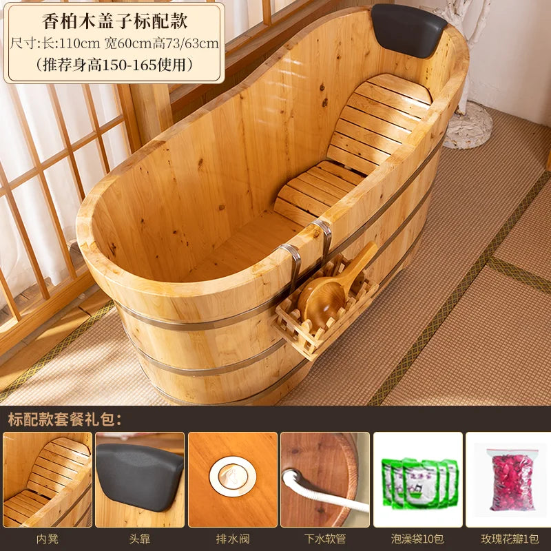 ZML  Fumigation Bath Wooden Bucket Bath Bucket Armrest Adult Full Body Bath Tub Adult Sweat Steaming Bucket
