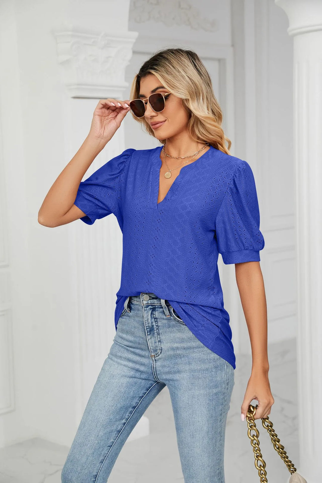 Womens Summer Tops V Neck Ruffle Sleeve Blouses Short Sleeve Casual Tops T-Shirts For Women