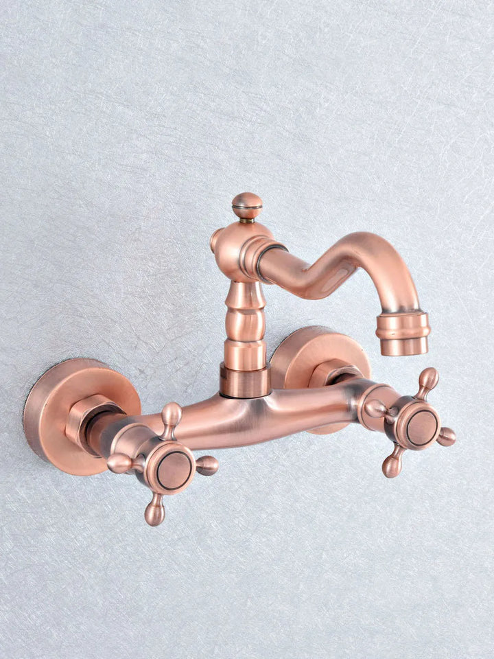 Antique Red Copper Brass Bathroom Kitchen Basin Sink Faucet Mixer Tap Swivel Spout Wall Mounted msf862