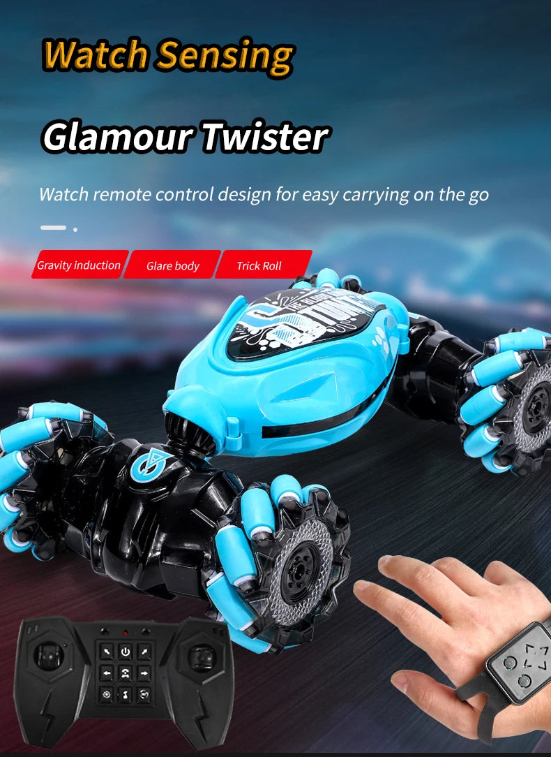 4WD stunt remote control car LED lights watch induction twist music 360° rotation off-road climbing children's toys Holiday gift