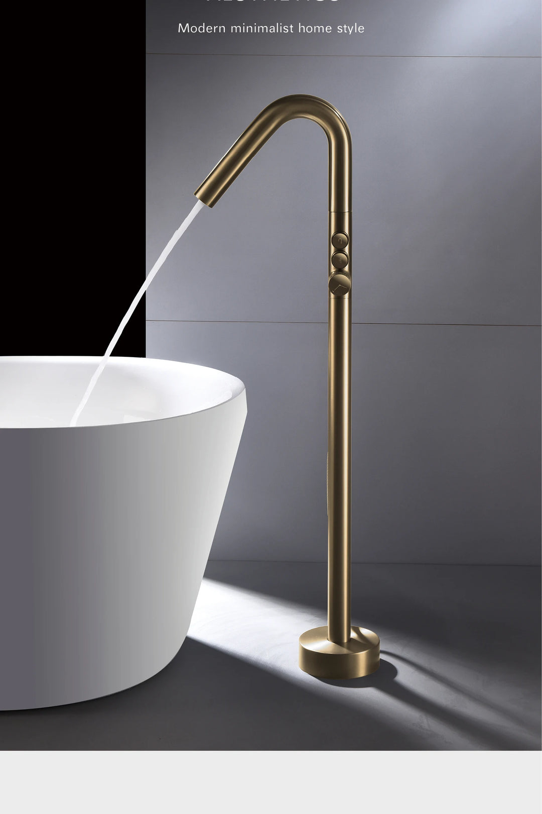 AITNA Gold Brass Luxury Bathroom Faucet Floor standing Design Single Handle Hot and Cold Water 2-Function Simple Bathtub Mixer