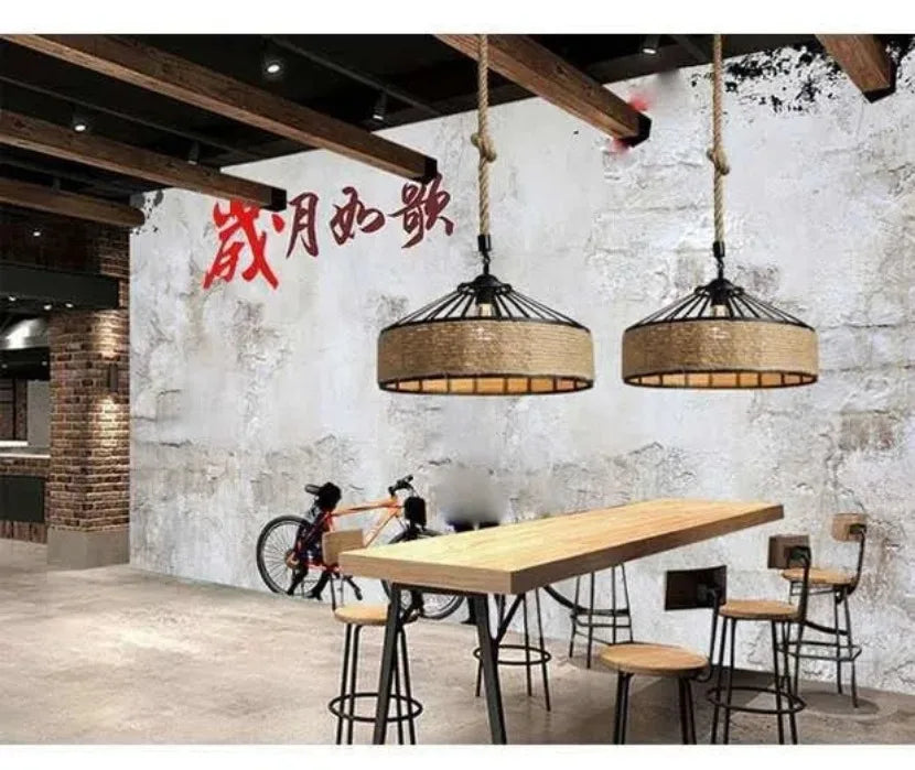 E27 Hemp Rope Woven Pendant Light Classic Vintage Countryside Villa Droplight Tea Room Bedroom Dining Room Retro Hanging Lamp