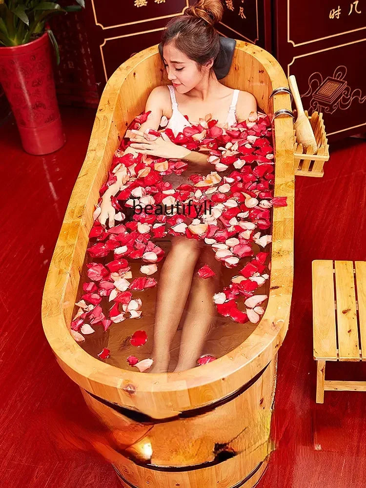 Wooden Bathtub for Adult, Cedar Barrels Bath Bucket, Fumigation Bath, Solid Bathtub