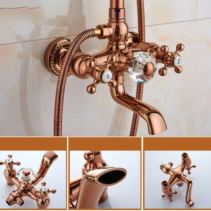 KEMAIDI Classic Bathroom Shower Set  Rose Gold Bath Shower Systerm W/ Big Rainfall Shower Head Swivel Bathtub Faucet Mixer Tap