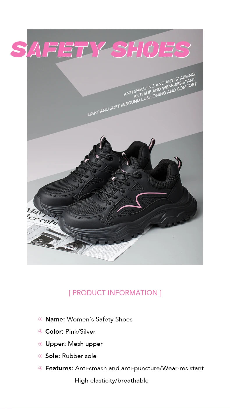 Safety Shoes Women Work Sneakers Structured Shoes Pneumatic-Proof Protective Shoes Work Boots Steel Toe Female Platform Shoes