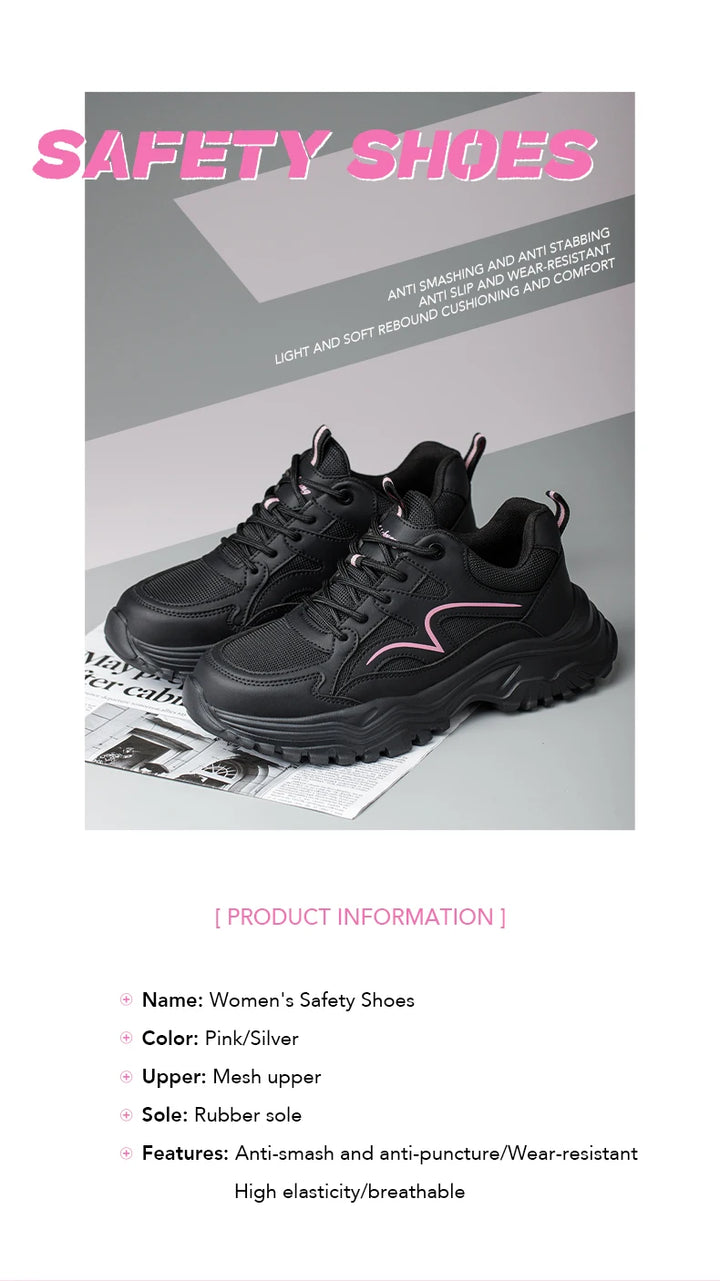 Safety Shoes Women Work Sneakers Structured Shoes Pneumatic-Proof Protective Shoes Work Boots Steel Toe Female Platform Shoes