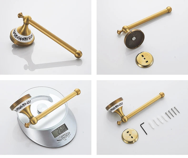 ELLEN Antique Bronze Bathroom Hardware Set Adjust Towel Rack Towel Holder Toilet Paper Holder Robe Hook EL2001A