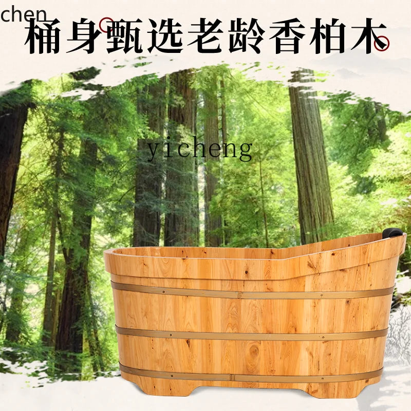 ZML  Fumigation Bath Wooden Bucket Bath Bucket Armrest Adult Full Body Bath Tub Adult Sweat Steaming Bucket