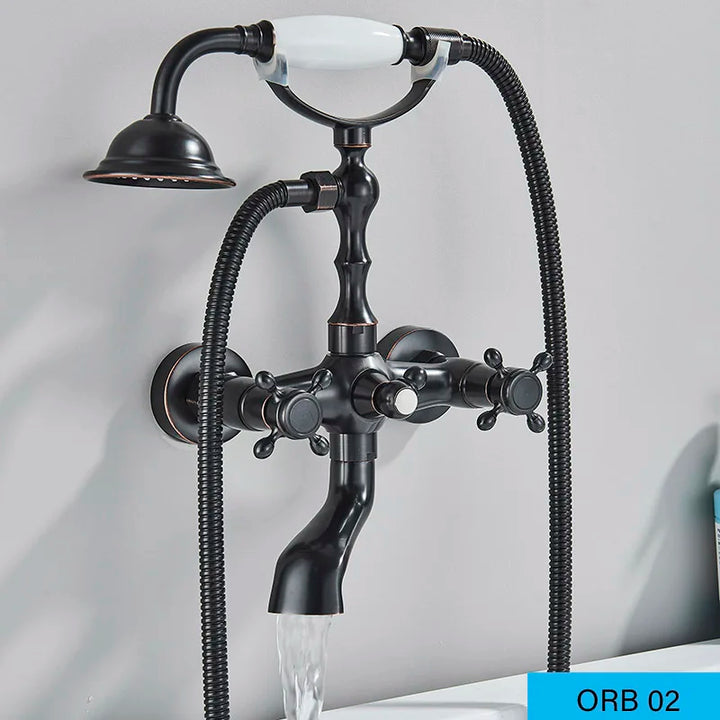 Bathroom Bathtub Faucet Dual Handles Handheld with Hand Shower Bath Shower Mixer Tap Wall Mount Swivel Spout Tub