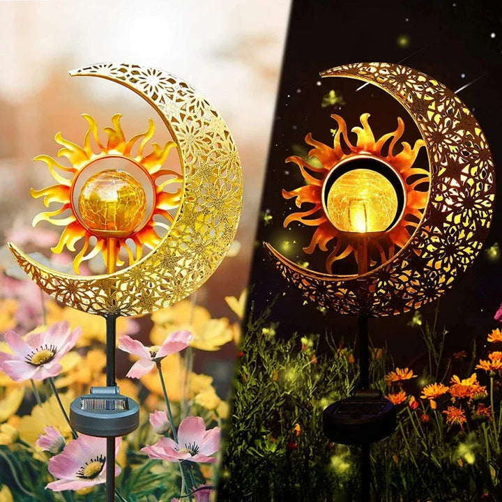 Solar Outdoor Garden Moon Lights Waterproof  LED Metal Fairy Landscape Light Perfect for Pathway and Yard Decor Antique Wrought