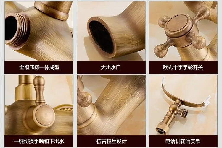 Antique Luxury Bathroom Shower Faucet Copper Black Bathtub Faucet Shower Set Wall Mounted 2 Handles Shower