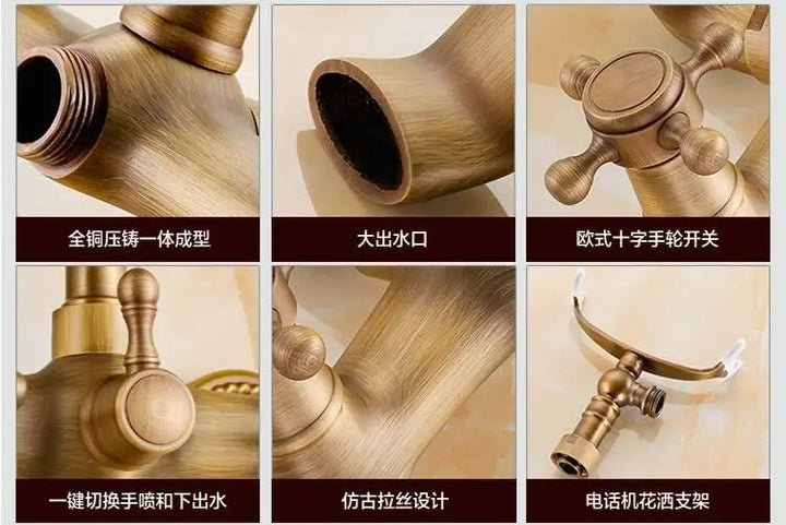 Antique Luxury Bathroom Shower Faucet Copper Black Bathtub Faucet Shower Set Wall Mounted 2 Handles Shower