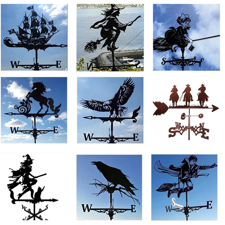 Witch Flying Dragon Iron Weather Vane Decor Stainless Steel Metal Handicraft Decor Garden Weathercock Wind Direction Indicator