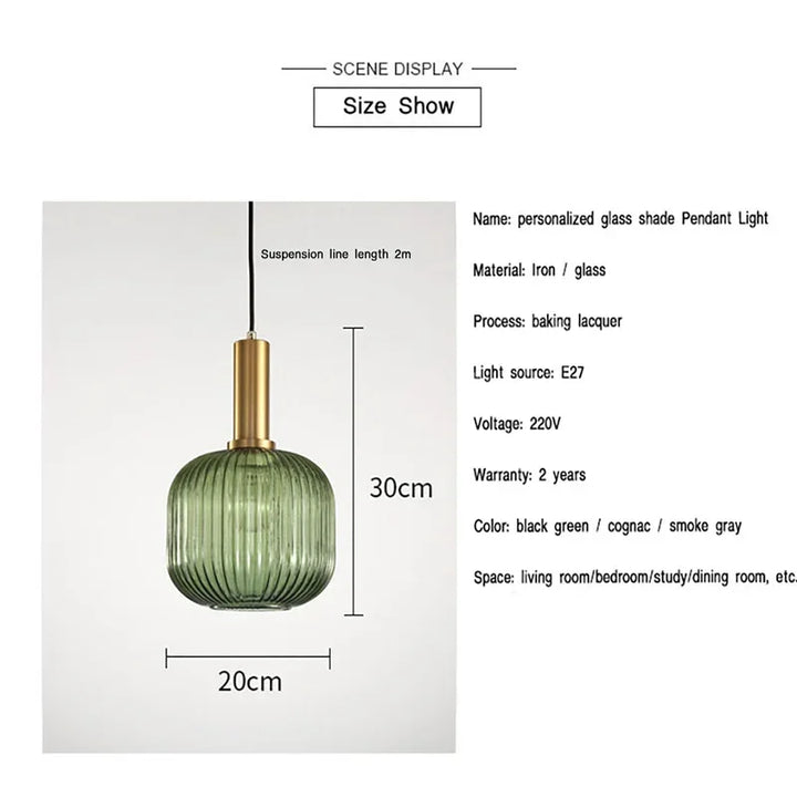 DINDALLED Striped Glass Pendant Light Nordic Vintage Chandelier for Dining Kitchen Island Hanging Lamp Lighting Decor