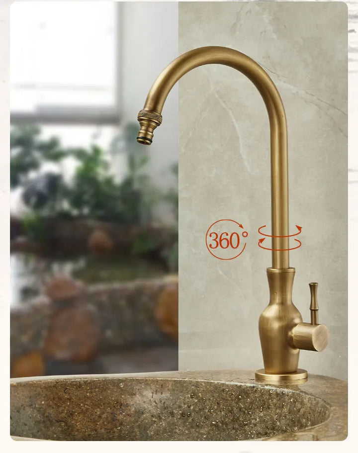 Outdoor Antifreeze Faucet Antique Brass Balcony Wash Basin Single Cooling Faucet Vanity 360°Swivel Rotate Spout Only Cold Tap